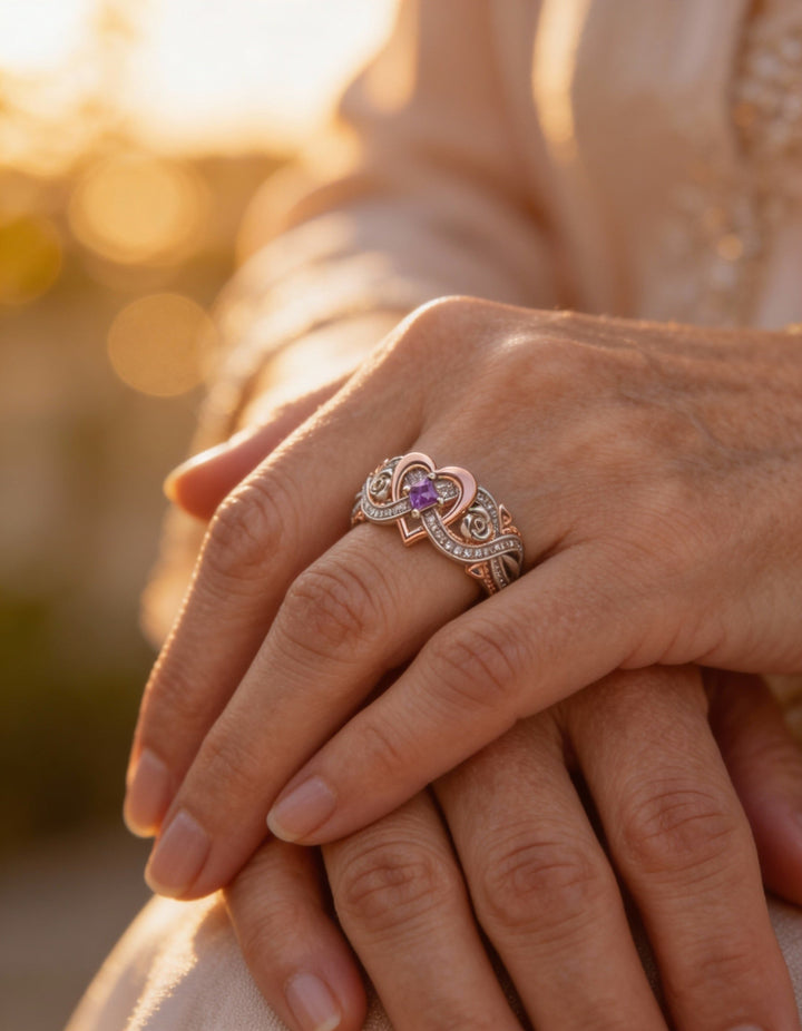 Elegant Sparkling Rose Gold Heart Ring