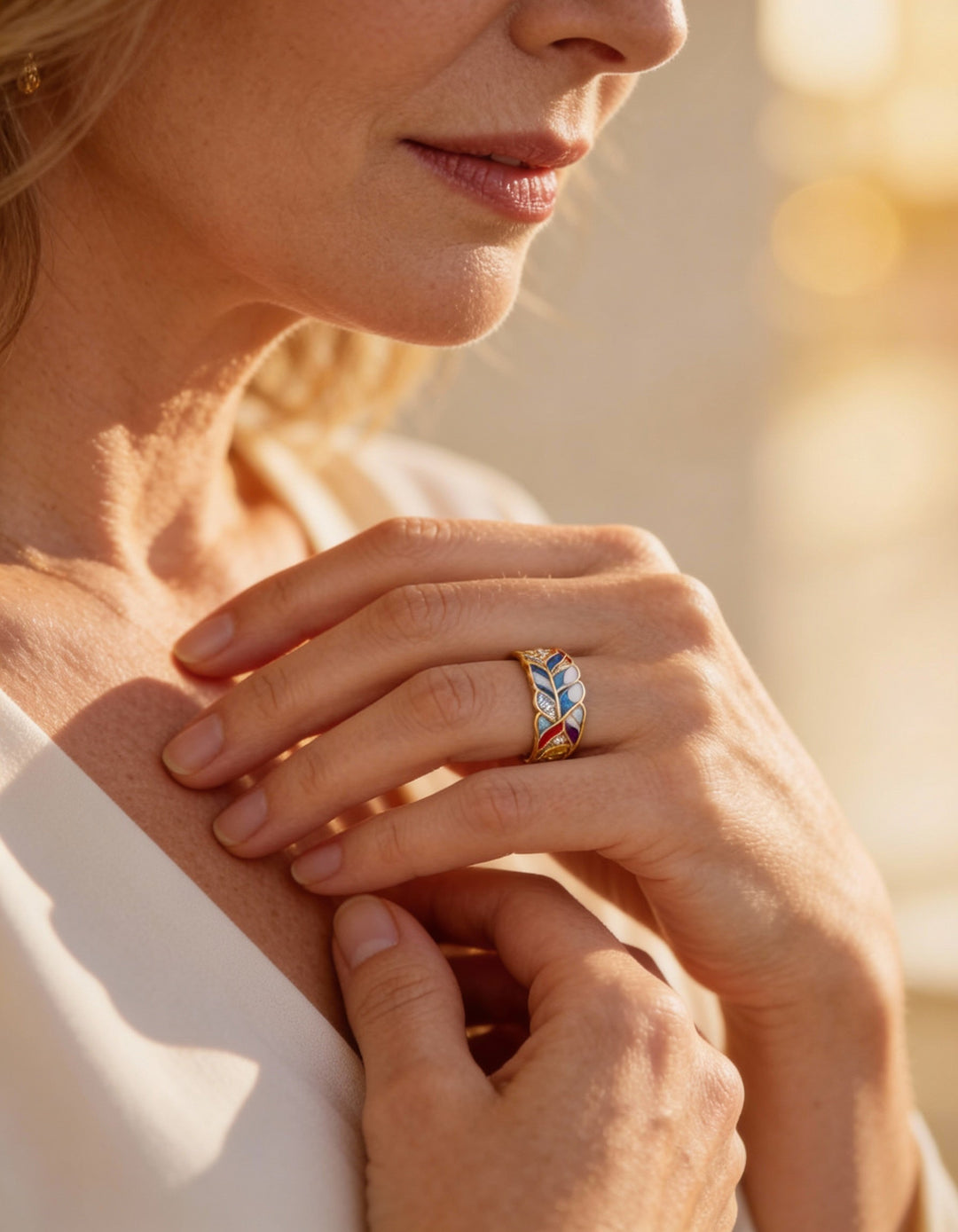 Vintage Gold Colourful Enamel Leaf Ring