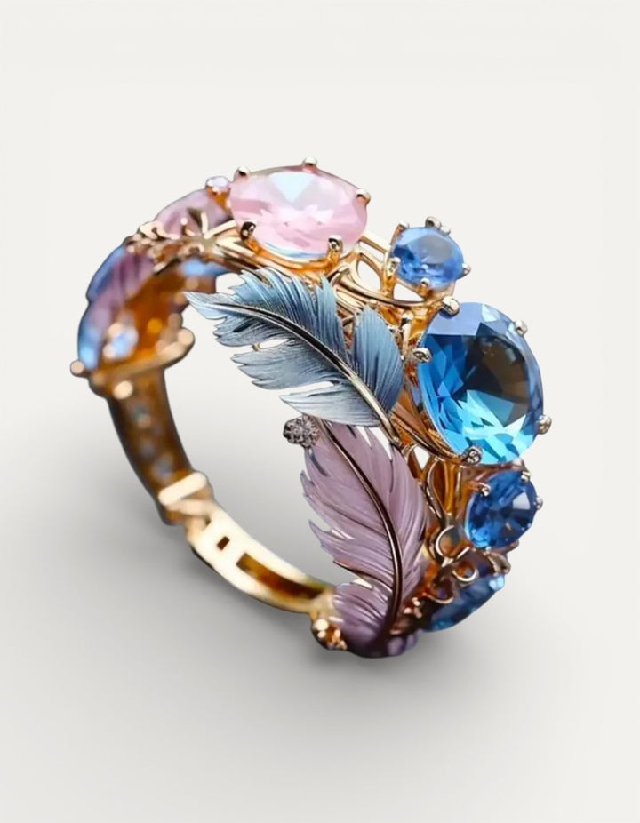 Vintage Exotic Crystal and Feather Ring