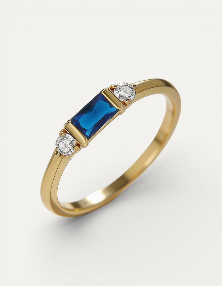 Gold Stunning Blue Centre and Sparkling Ring