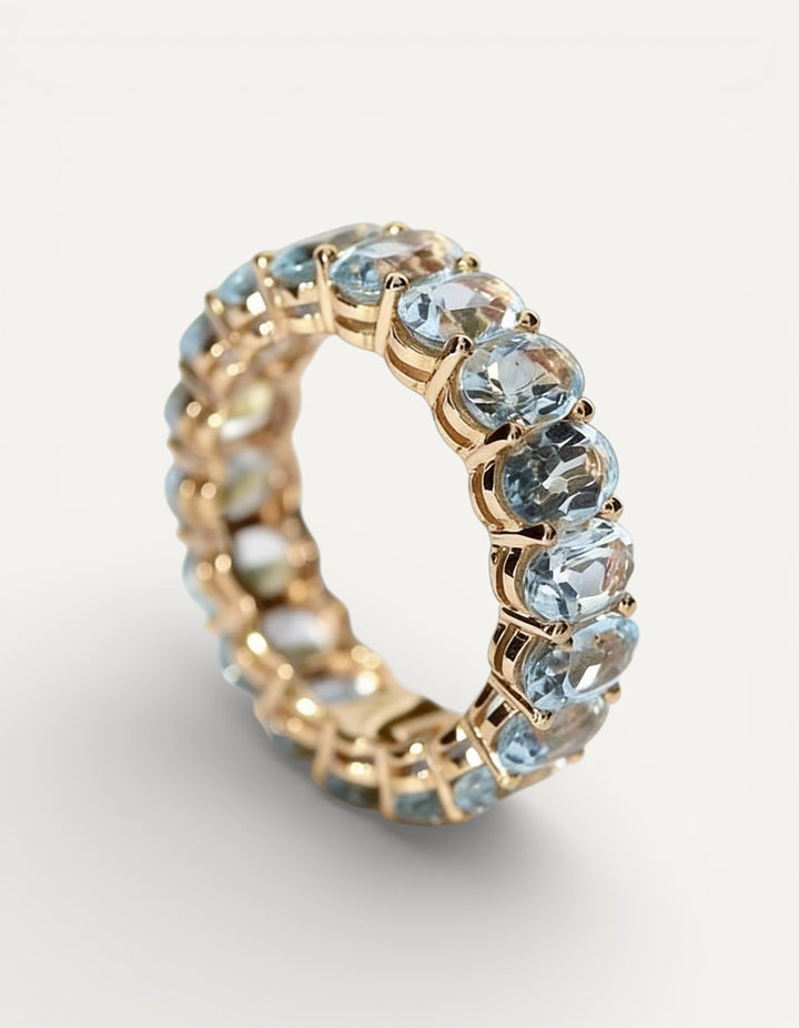 Vintage Gold Blue Glass Inlay Ring