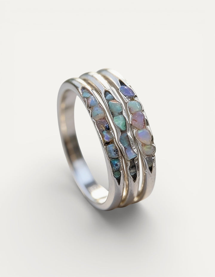 Vintage Layered Silver Blue Stone Ring