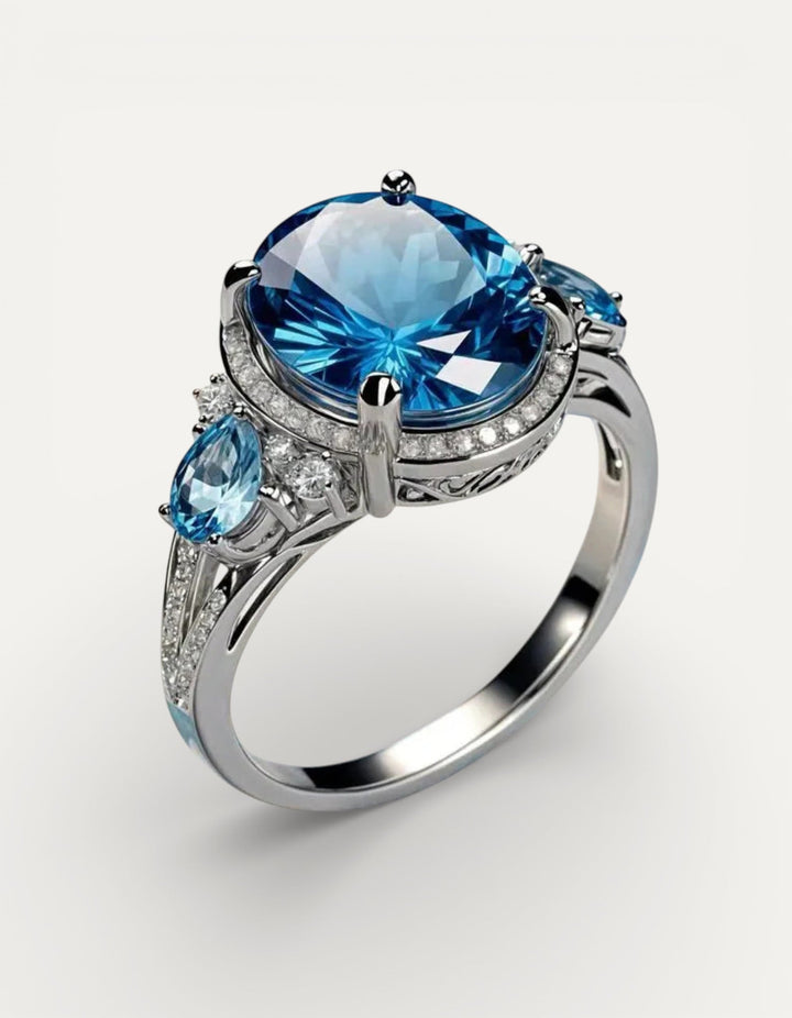 Vintage Silver Blue Crystal Ring