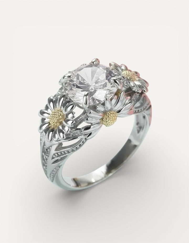 Vintage Silver Yellow Sunflower Ring
