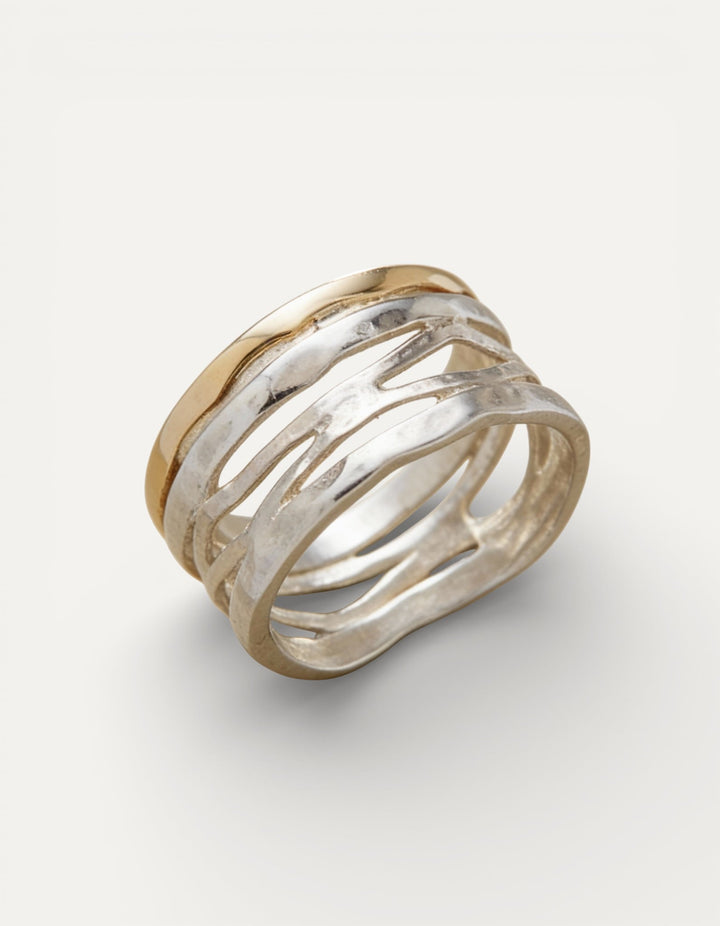 Vintage Hollow Gold and Silver Ring