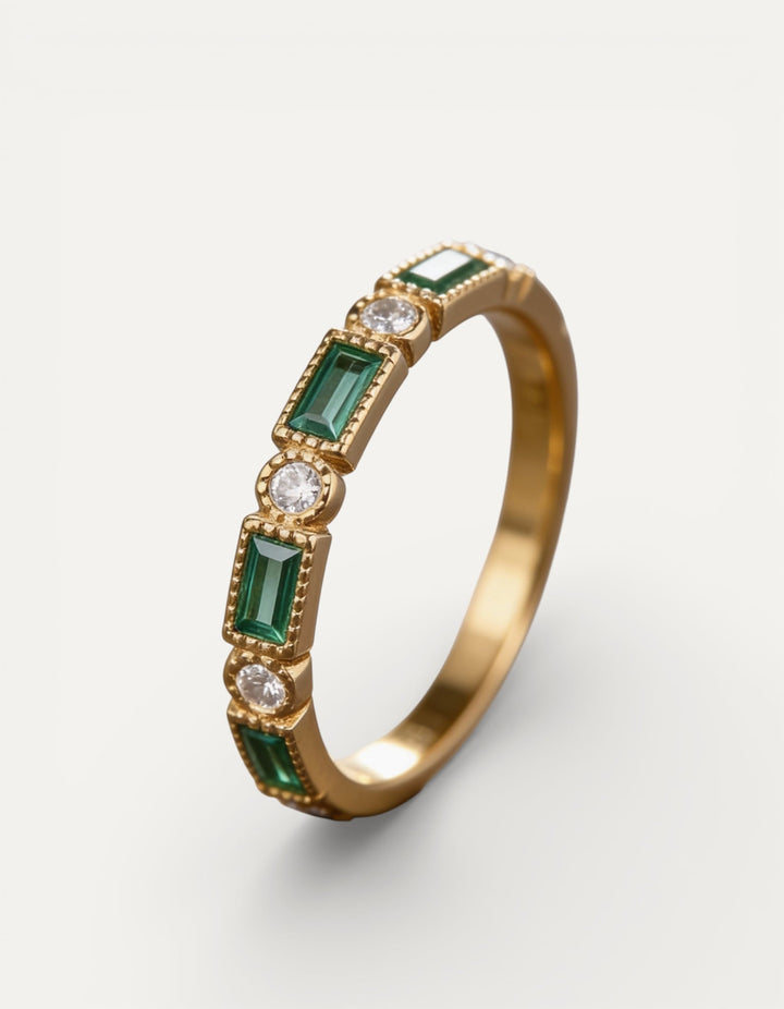 Green Cubic Zirconia Inlay Gold Ring