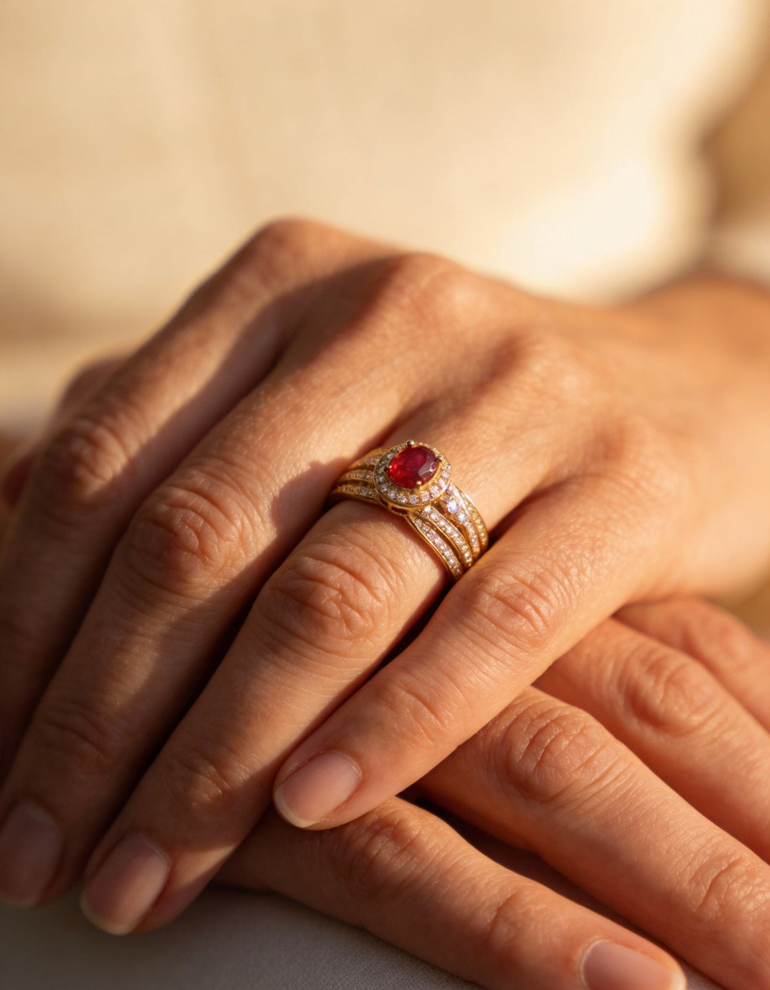 Layered Gold Red Sparkle Ring