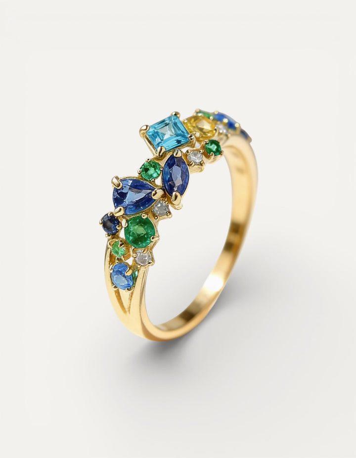Vintage Gold Multicoloured Gemstone Ring