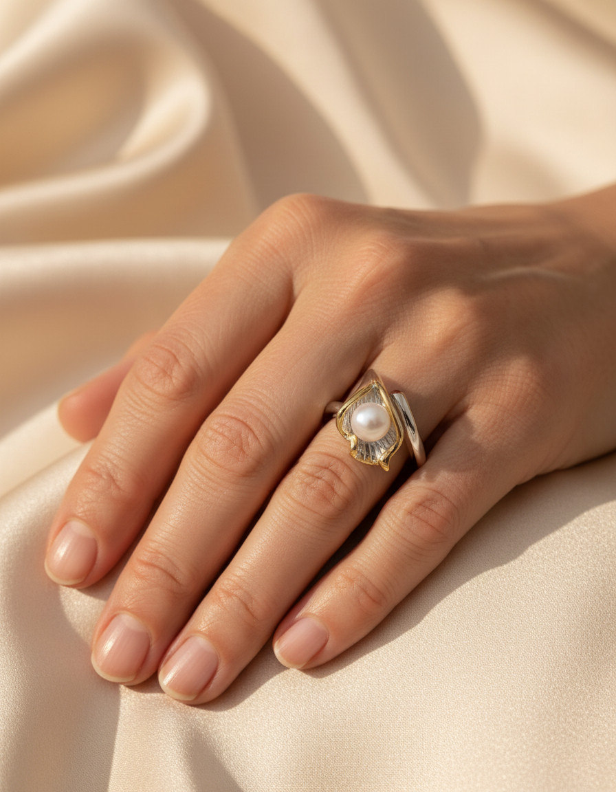 Vintage Gold and Silver Pearl Ring