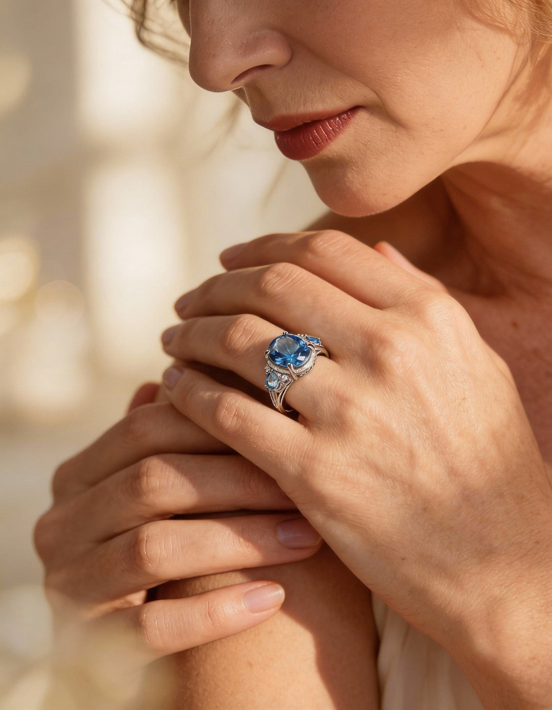 Vintage Silver Blue Crystal Ring