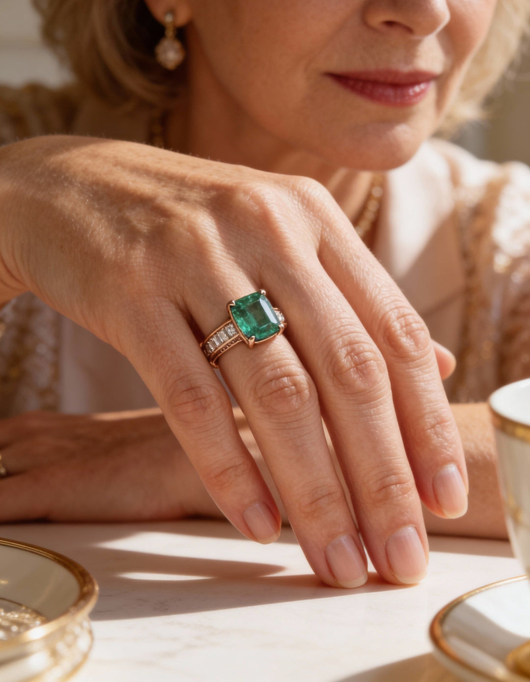 Gold Sparkling Green Stone Ring