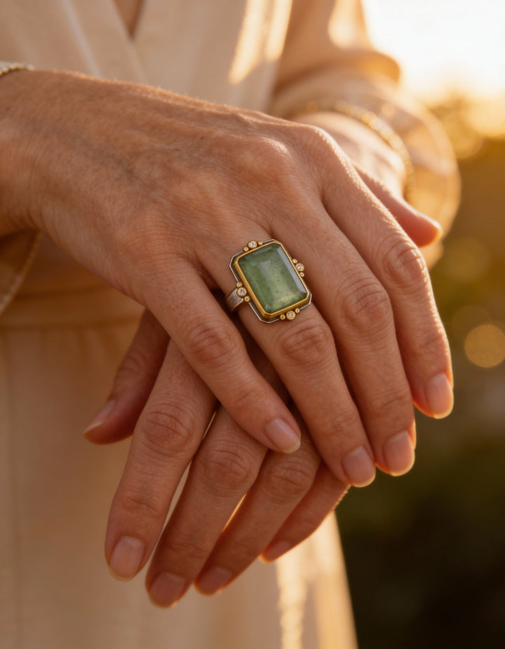 French Retro Square Crystal Ring
