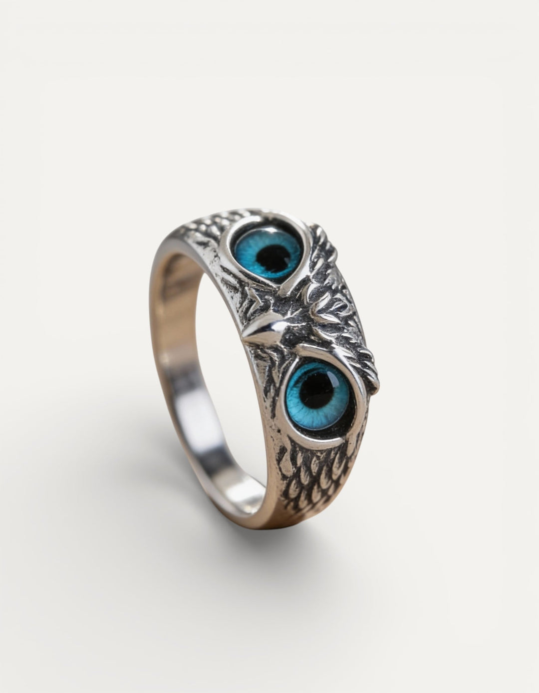Adjustable Silver Lucky Owl Opal Ring