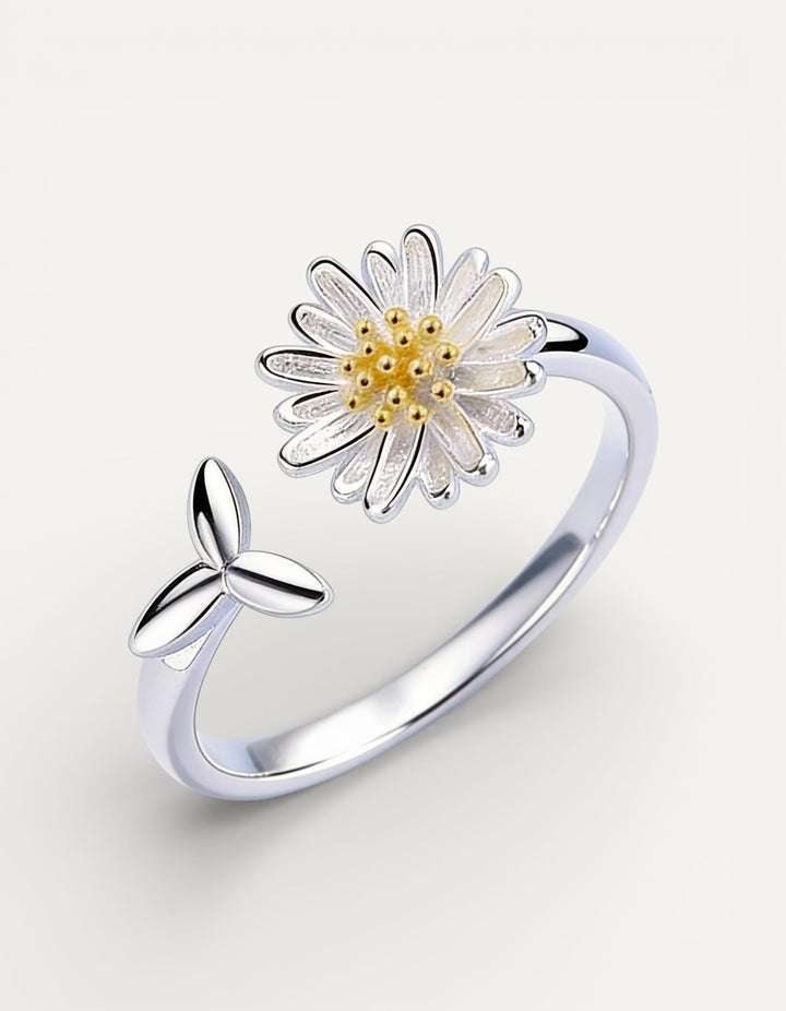 Silver Adjustable Sunflower Ring