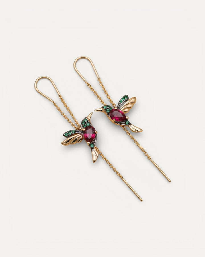 Enamel Hummingbird and Cubic Zirconia Earrings