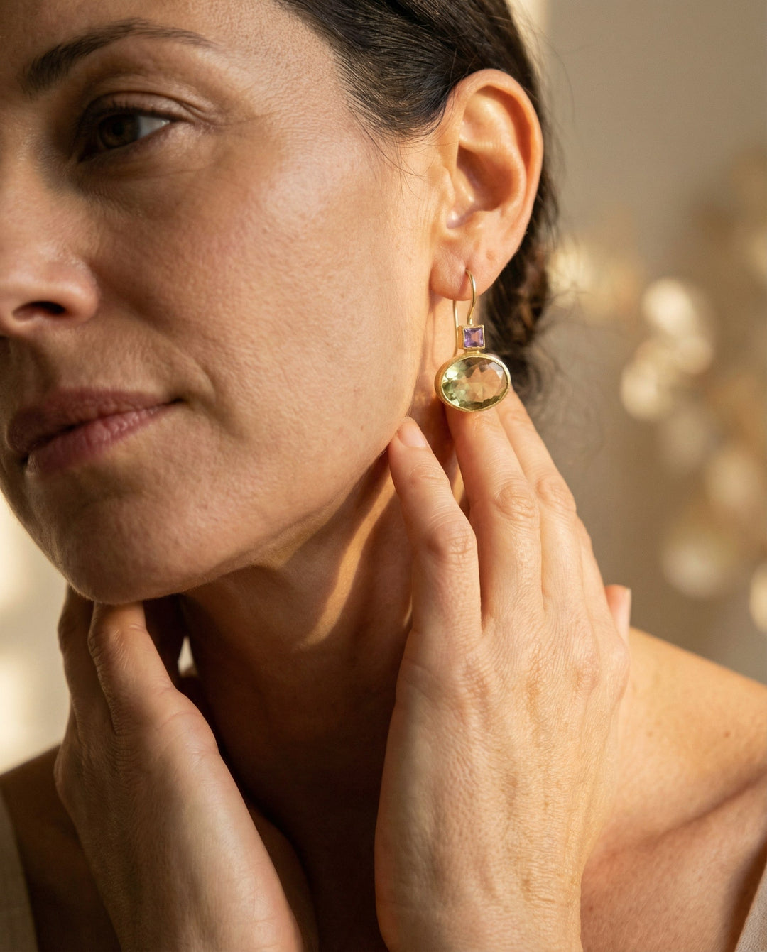 Gold Green Crystal Earrings