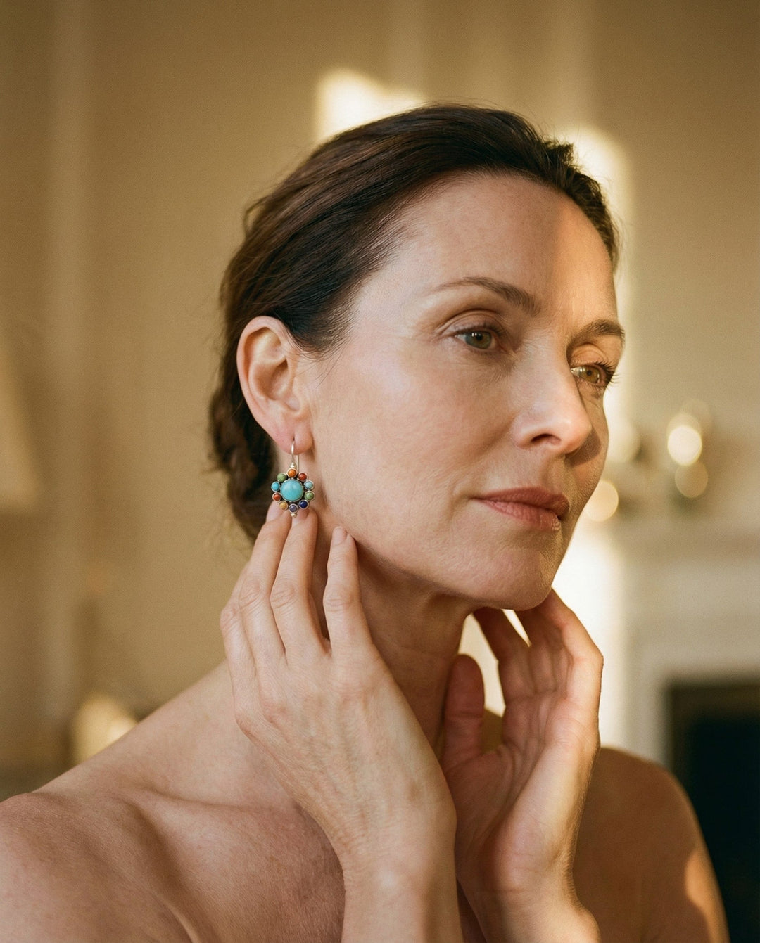 Multicoloured Stone Flower Earrings