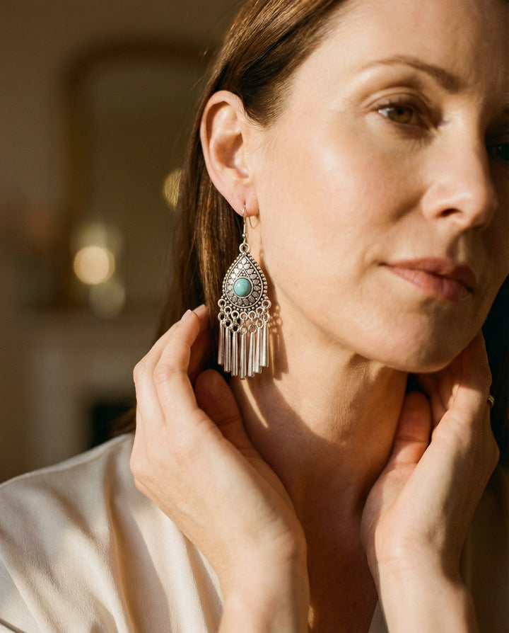 Vintage Silver Turquoise Stone Drop Earrings