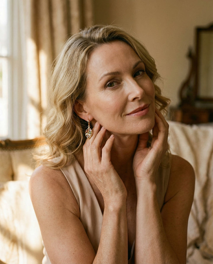 Multicoloured Crystal Leaf Earrings