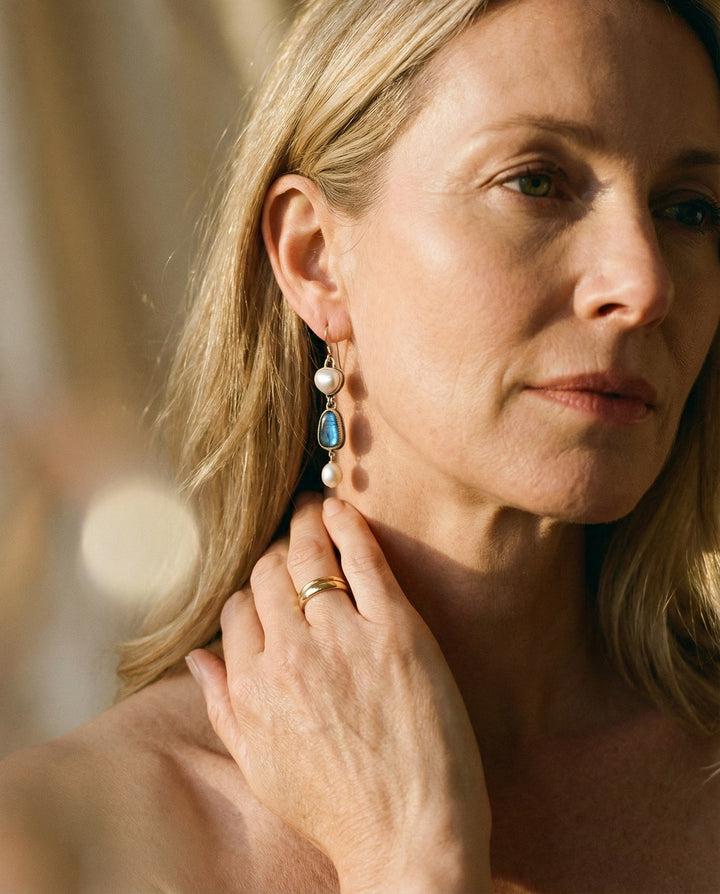 Vintage Silver Natural Stone and Pearl Earrings