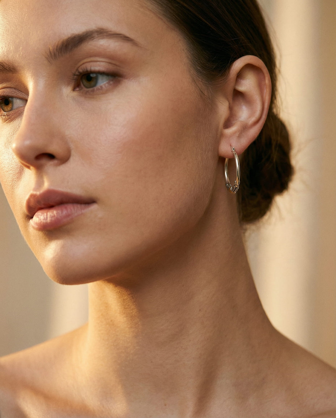 Vintage Silver Hoop Earrings with Carved Pattern