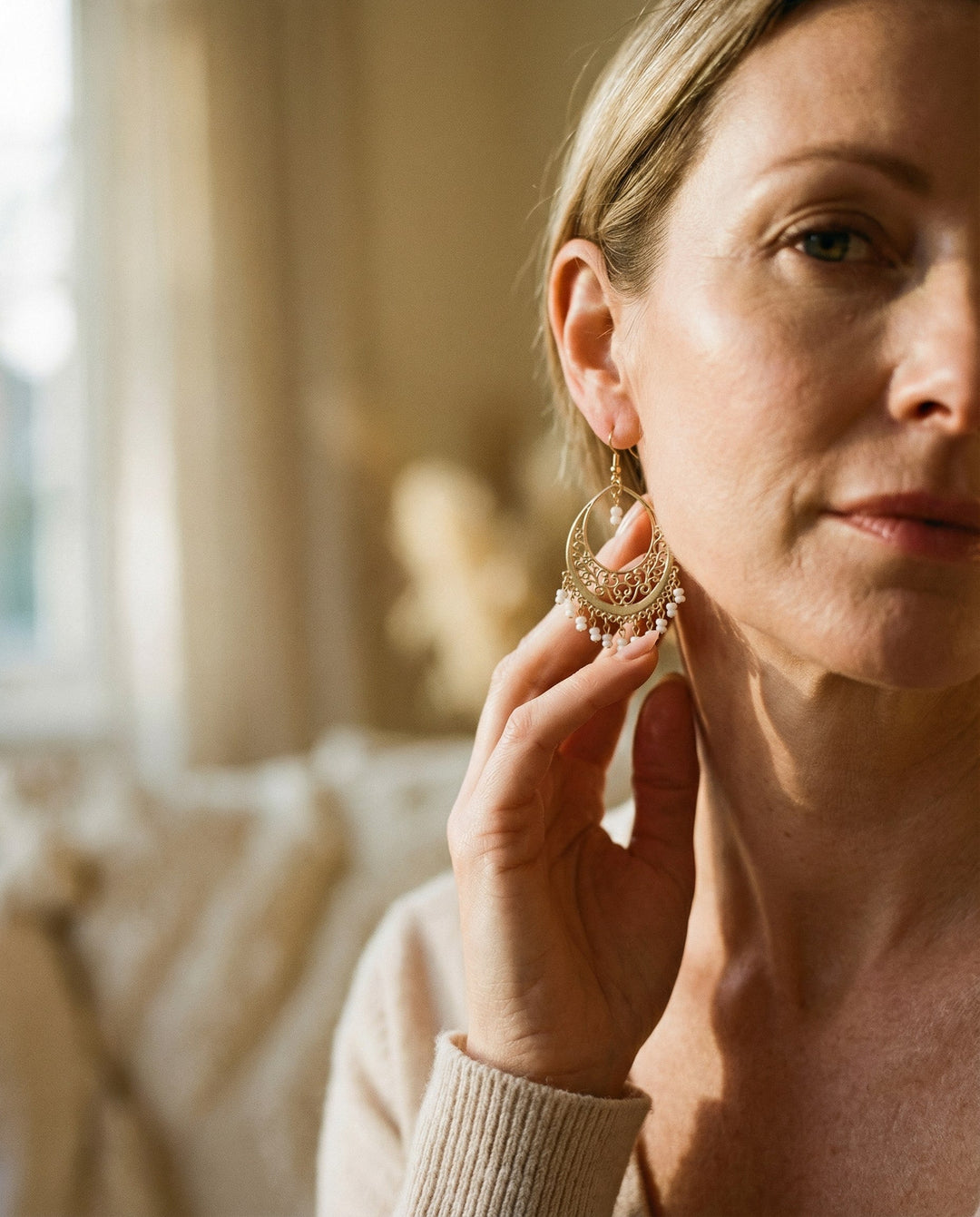 Timeless White Bead Mandala Earrings