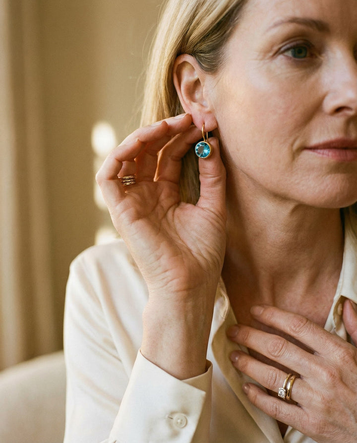 Vintage Gold Blue Crystal Earrings