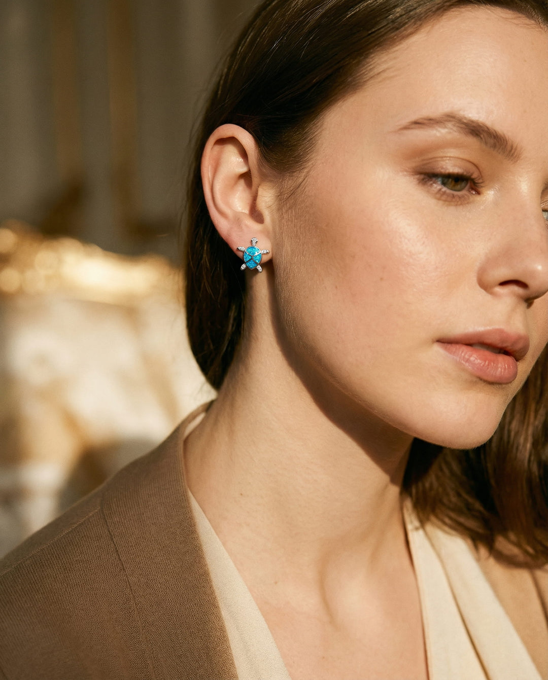 Sea Turtle Necklace and Earring Set in Opal and Silver