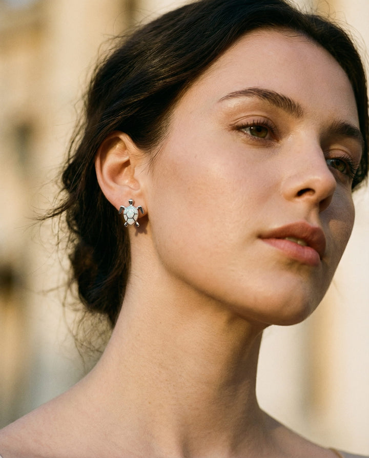 Sea Turtle Necklace and Earring Set in Opal and Silver