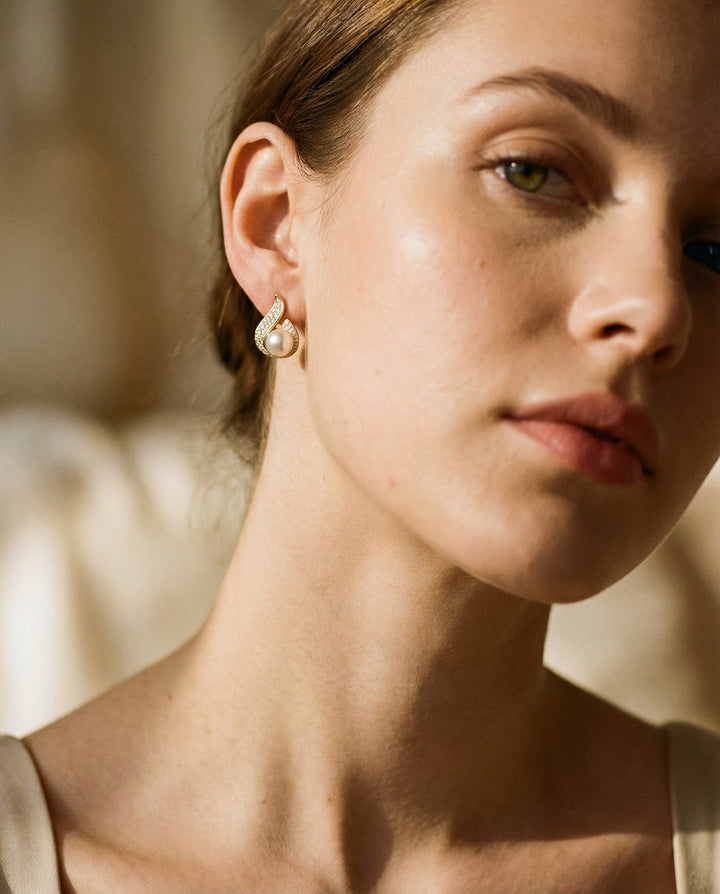 Cubic Zirconia Earrings with Sparkling Pearls