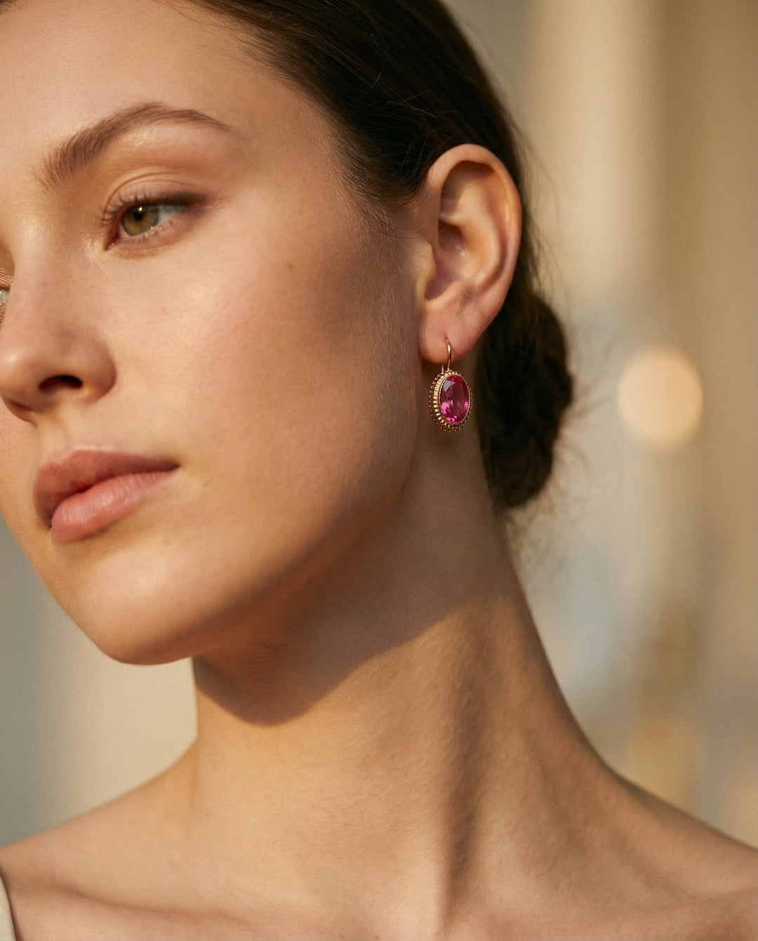 Vintage Rose Gold Earrings with Beautiful Red Crystal