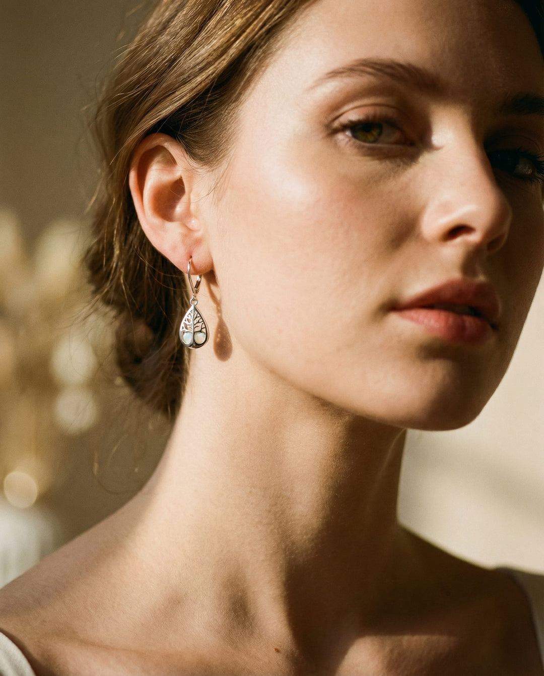 Tree of Life Earrings in Opal and Silver