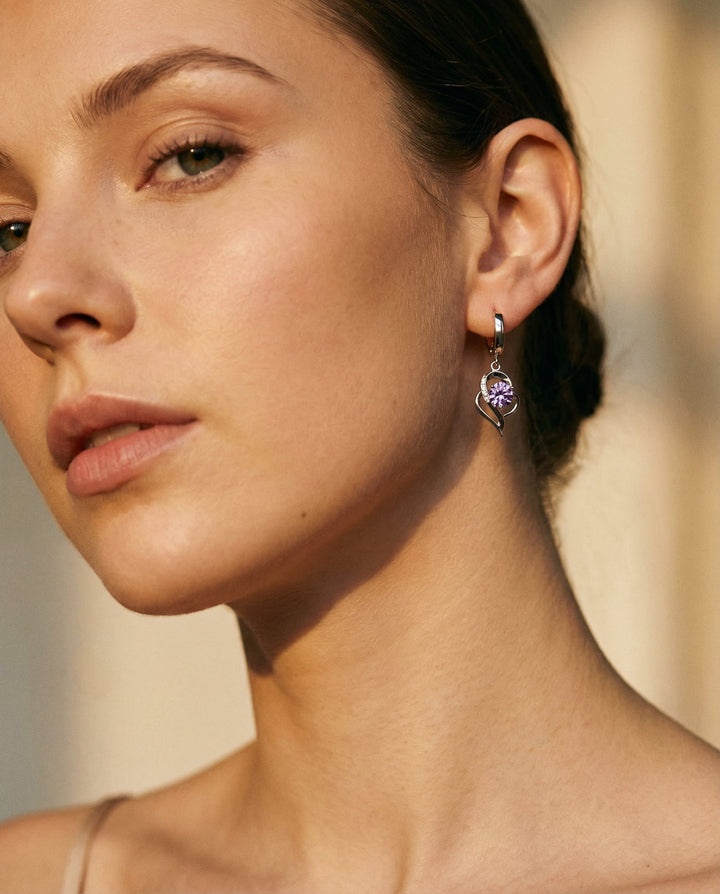 Silver and Zirconia Inlaid Floral Earrings