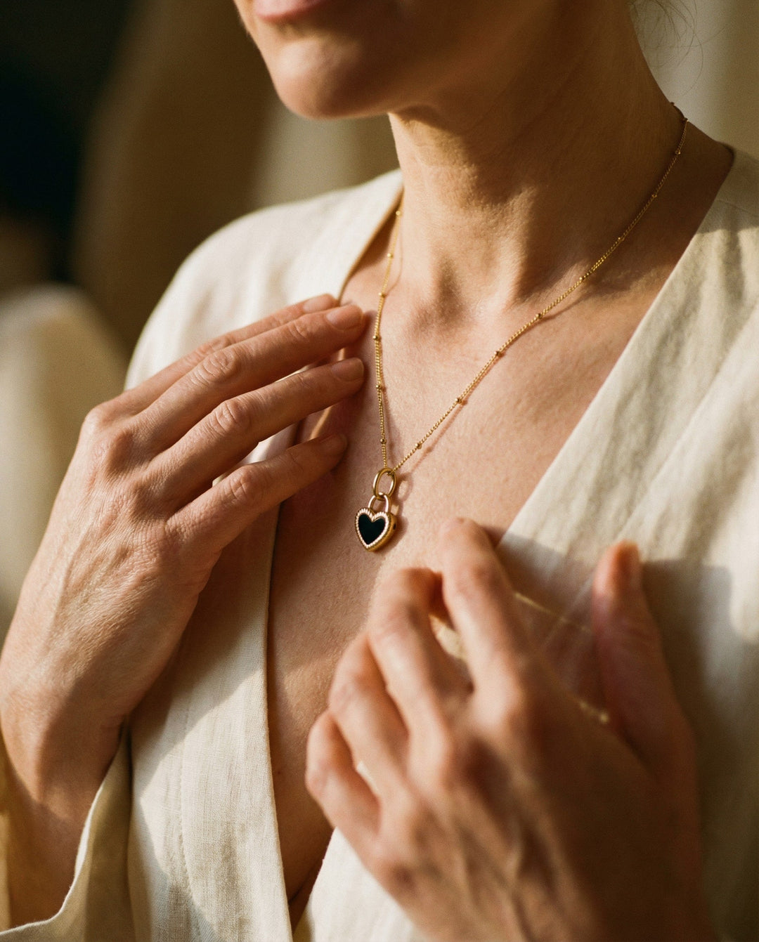 Black and White Gold Heart Pendant Necklace