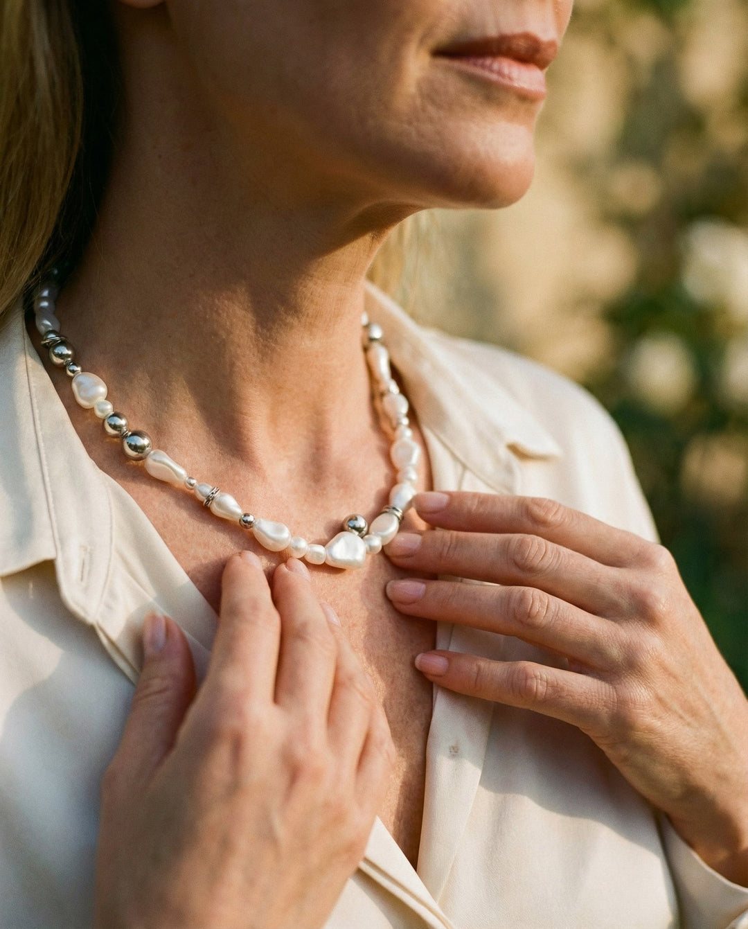 Vintage Silver Bead and Pearl Necklace
