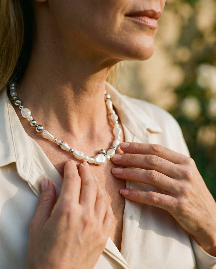 Vintage Silver Bead and Pearl Necklace