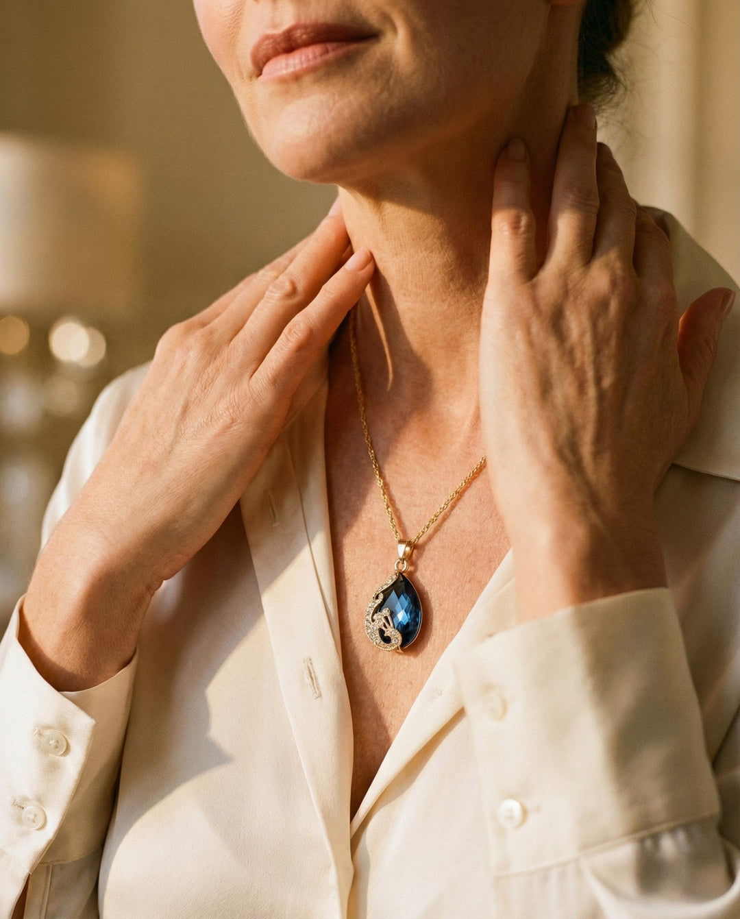Blue Crystal with Gold Necklace and Earrings Set