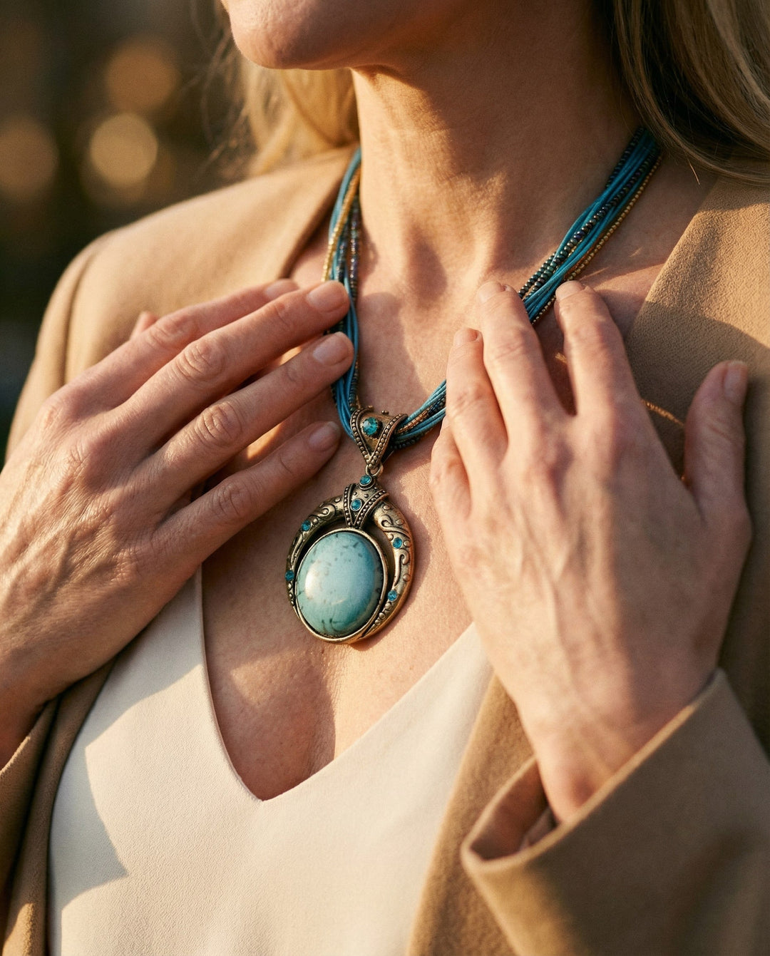 Vintage Ethnic Green Crystal Pendant Necklace