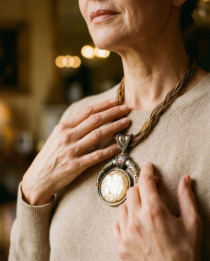 Vintage Ethnic Green Crystal Pendant Necklace