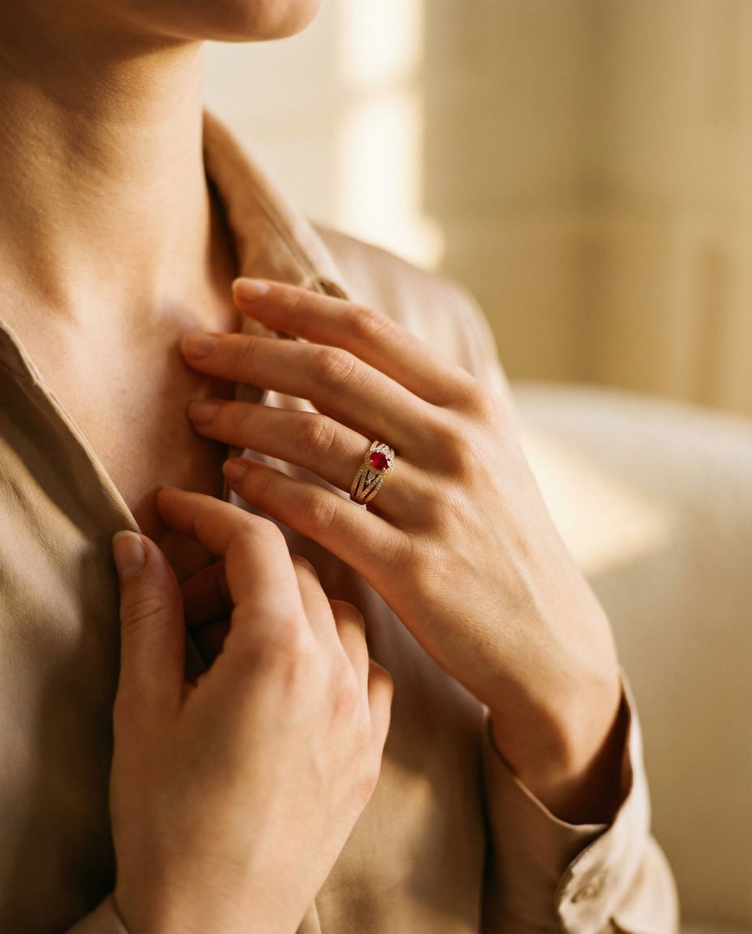 Layered Gold Red Sparkle Ring