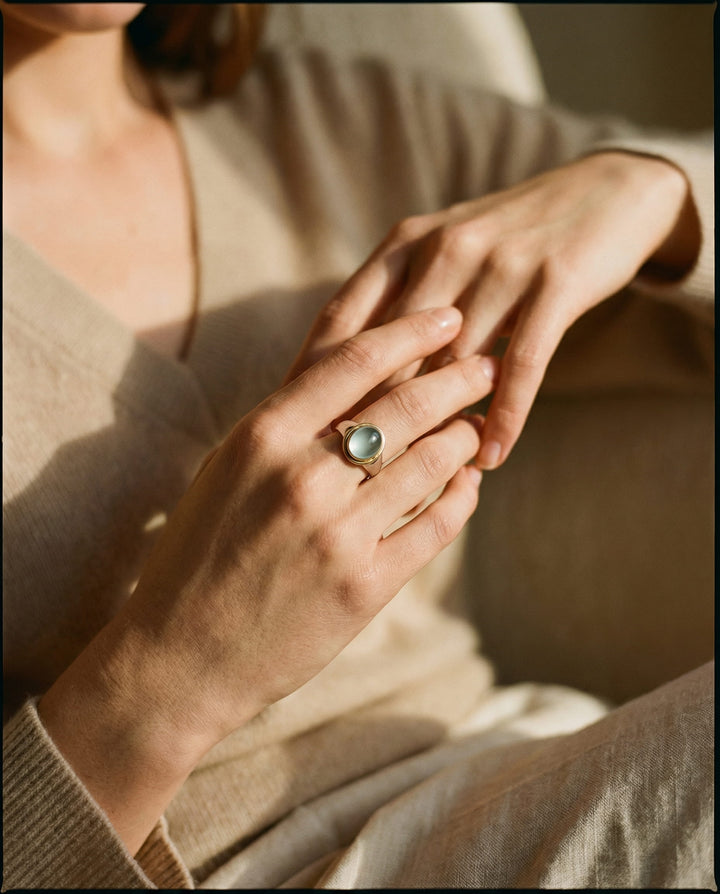 Silver Green Diamond Ring