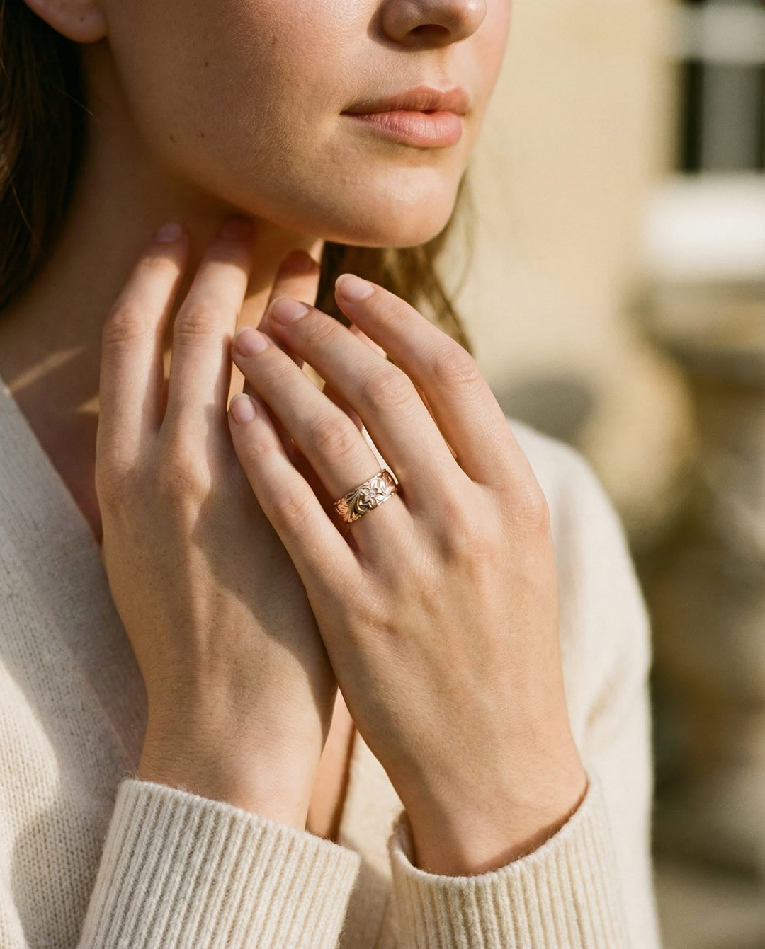 Two-Tone Carved Rose Ring