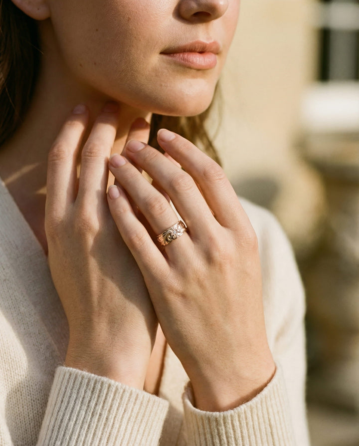 Two-Tone Carved Rose Ring