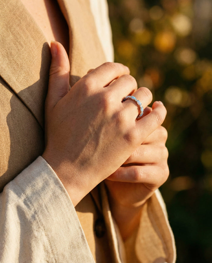 Platinum Heart Opal and Diamond Ring