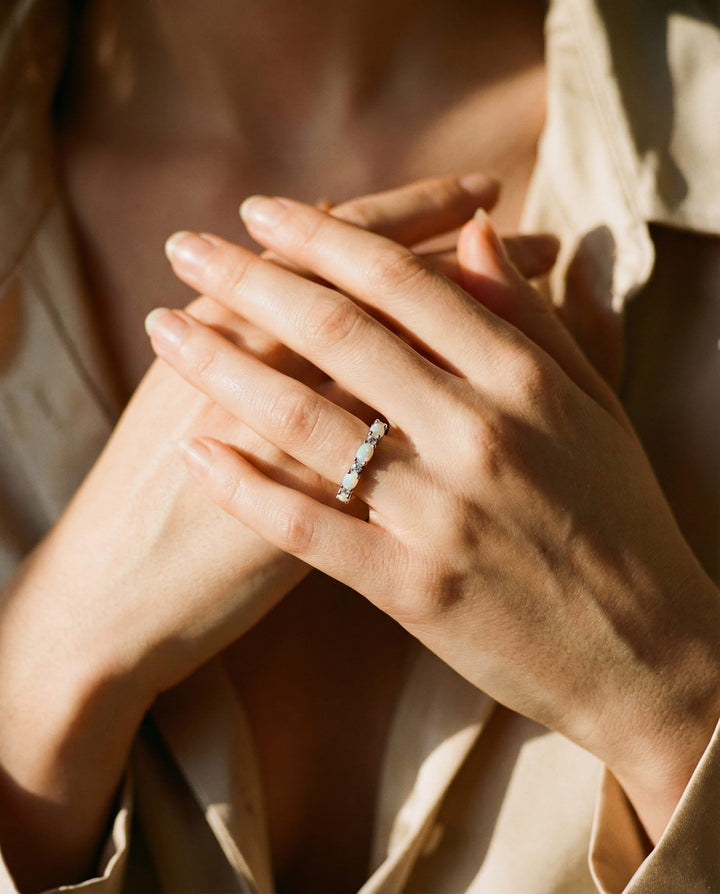 Platinum Heart Opal and Diamond Ring
