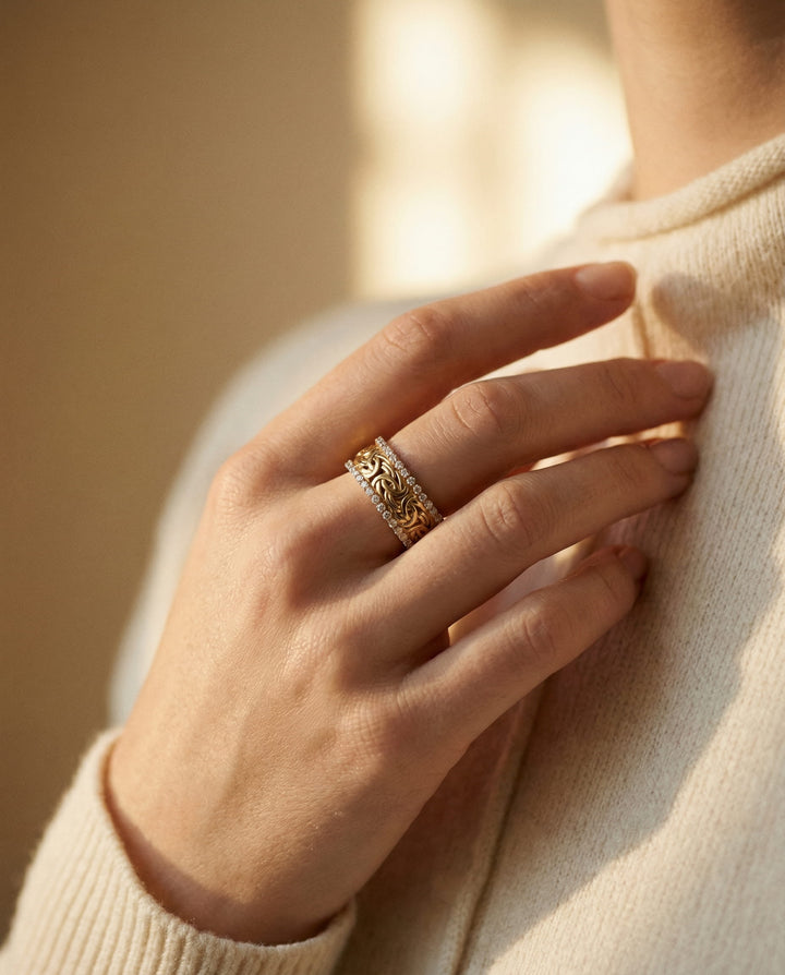 Gold Braided Crystal Band Ring