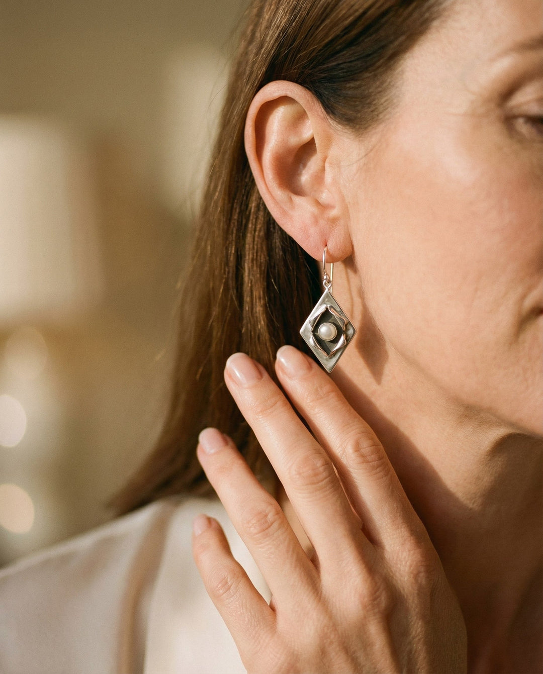 Vintage Silver Pearl Inlay Earrings