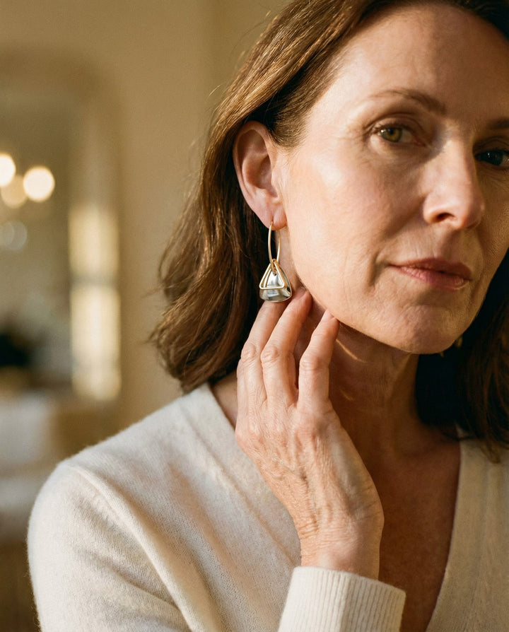 Retro Silver Triangular Pendant and Curved Hook Earrings