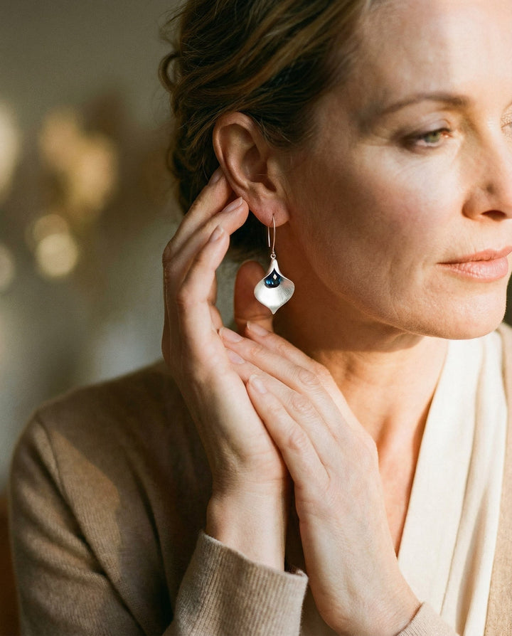 Silver Blue Lotus Earrings