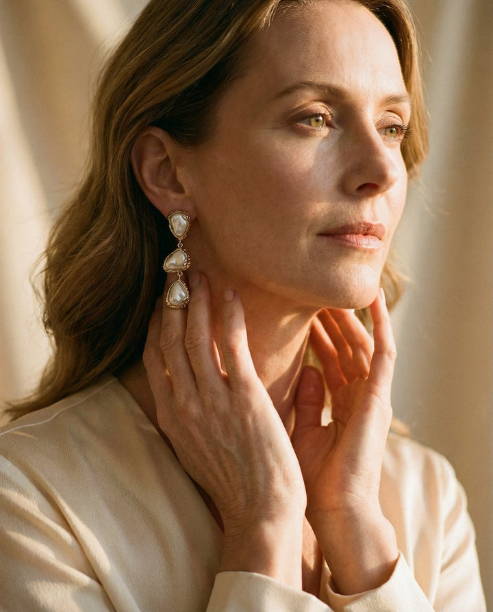 Silver Triangle Pearl Earrings